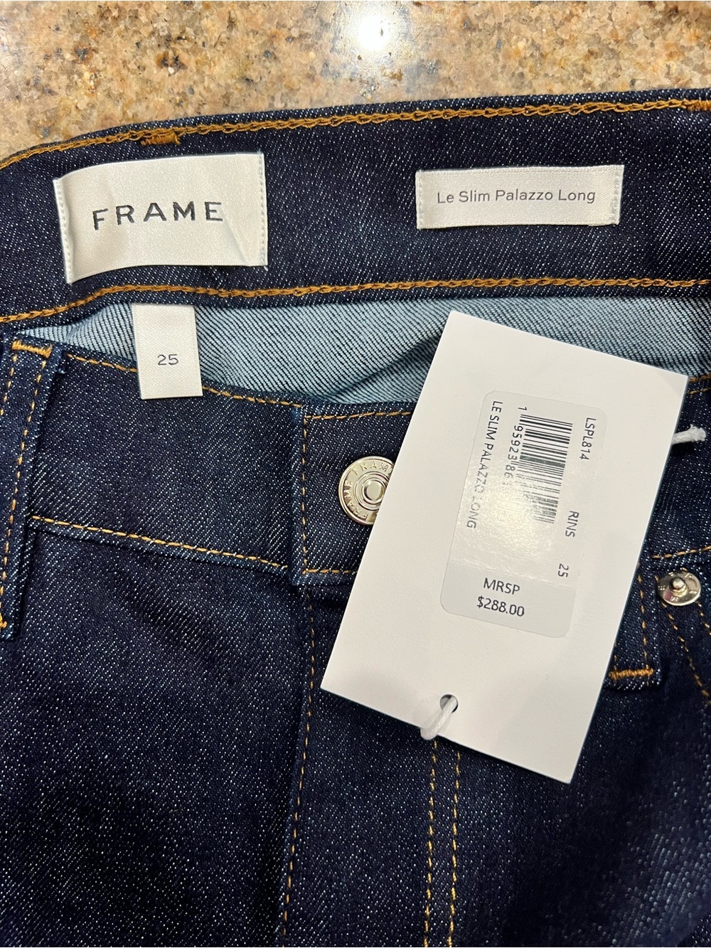 FRAME Le Slim Palazzo Long Jeans 25 High Rise Wide Leg Rinse Dark Wash $288 NWT - Picture 6 of 10